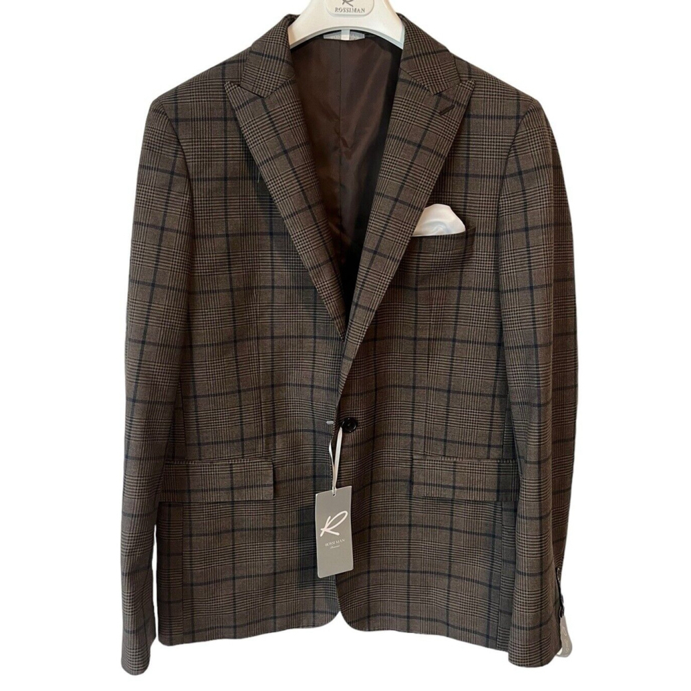 Rossi Man 3 Piece Suit Mens 40L Brown Plaid Wool Blazer Vest Pants